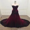 Vintage Black and Burgundy Red Gothic Wedding Dress Mermaid Sweetheart Lace Tulle Non White Victorian Bridal Gowns Bride Dress 331j