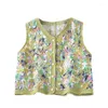 Women's Tanks Women Colorblock Crocheted Flower Sequins Crop Cardigans Button Up Vests Outwear