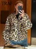 Kvinnors jackor vintage casual kvinnor leopard tryck blixtlåsare avbryta krage korta rockar mode 2024 vårhelg