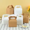 Gift Wrap 5Pcs Kraft Paper Portable Cake Boxes Candy Packing Bags Wedding Birthday Christmas Party Baking Box Supplies