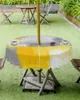 Malarstwo olejne stołowe abstrakcyjne geometryczne żółte szare okrągły wodoodporny obrus z osłoną otworu parasola zamka
