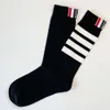 Men's Socks Spring 22 New Socks Mens and Womens Medium Tube Thin Four Bar Stripe Tb Cloth Standard Pure Cotton Calf Stockings A33y