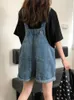 Jeans féminins SML Summer Coorean Preppy Style Jumps Suit en denim 2024 Girls décontractés Vintage Roll Up Wide Jam Shorts Womens (78121)