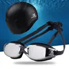 Adult -1.5~-8.0 Myopia electroplated swimming goggles anti fog diode swimming goggles with silicone cap diving goggles set 240506