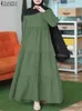 Etniska kläder Zanzea Eid Mubarek Ramadan Ruffles Maxi Sundress Kaftan Turkiet Muslimsk klänning Vintage Women Long Slve Abaya Hijab Dresses Robes T240510