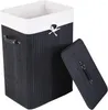 Çamaşır çantaları bambu, kapak ve çıkarılabilir astar çöp kutusu kolları (siyah) ile taşınabilir kirli giysiler depolama sepeti
