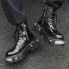 Bottes en cuir de printemps et automne-automne Rivet Metal Motorcycle Fashion High Top Short Men Boots Généhe