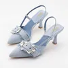 Hip Summer Sandal Denim Water Diamond Dress Shoes High Heel Sandals Pointed Thin Heels Comfortable Women Shoes Fenty Slides 240228