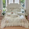 Bedding Sets Flowers Embroidery Lace Ruffles French Princess Wedding Set Lyocell Cotton Soft Silky Duvet Cover Bed Sheet Pillowcases