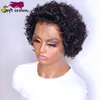 Kvinnlig kort lockig humanhair afrikansk pixie peruk 13x1 spets peruk brasiliansk hårhuvud europeiska och amerikanska peruker