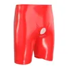 Mens Sexy Fetish Boxers Open Crotch Short Pants Glossy PU Leather Underpants Crotchless Men Hot Erotic Underwear Plus Size Catsuit Costumes