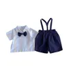 Ensembles de vêtements 22307 Baby Boy's Short à manches combinaison 2024 Gentleman Summer Two-Piece Shirt Strap Pant