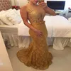 Gold Mermaid Prom Kleid 2019 Spitzen Applikationen Perlen Elegante Abendkleid ärmellose Robe de Soiree Mutter der Bräute Kleid 282c