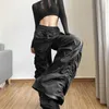 سراويل نسائية Capris تصميم المرأة طياتها واسعة النطاق طويل أمريكان فضفاضة فضفاضة سراويل عالية المخصصة القوطية الرباط الركض الركض H240508