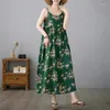 Robes décontractées minces Light Cotton doux Coton sans manches Robe de plage d'été pour femmes STRAPE VINTAGE VINTAGE DE VING