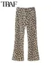 Traf Vintage Impresso Pants Conjuntos para mulheres 2 peças 2024 Camisas de leopardo da moda Top Senens Suit Two Piece Set Women Outfit 240426