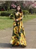 Ubranie etniczne kwiatowy nadruk maxi sukienka nowa Abaya Dubai szyfonowy muzułmańskie sukienki na plaży Big Hem Fashion African Turkey Islam Kaftan Robe T240510