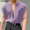 Мужские майки Tops Incerun 2024 Корейский стиль красивые мужские сплошные текстурированные жилеты повседневная уличная одея