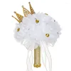 Fleurs décoratives Roses artificielles Bouquets de demoiselle d'honneur avec couronne et diamants pour décorations de mariage Bouquet de mariée