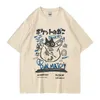 Hip Hop T-shirt mężczyzn streetwear japońskie kanji śmieszne kota drukowana koszulka mężczyzn harajuku bawełny swobodny krótki rękaw topy 240424