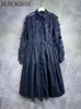 فساتين غير رسمية Dldenghan Autumn Mesh Dressery Dress Women Long Long Single Single Patchwage Patchwork Vintage Vintage Designer