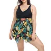 Maiô feminino feminino de tamanho grande com maiô com boyshorts malha tankini nadar vestido de duas peças de banho fluxo