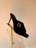 2024 Дизайнерский стиль женщин с высоким каблуком сандалии летние элегантные стильные туфли черные тапочки хаки 36-42 размер высокий качество с коробкой