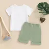 Kläduppsättningar Småbarn Boy Farm Outfit Letter Print Kort ärm T-shirt med Solid Color Shorts 2 PCS Set