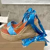 Vraie Silk Sangle Sandale Sandales Femmes Espadrilles High Heels Summer Platform Shoe Robe Ajustement Robe Robe With Box 565