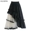 Skirts Korobov French Temperament Mesh Gauze Irregular Wooden Ear Splicing For Woman Faldas Autumn Fashion A-word Skirt