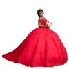 2022 Red Lace Quinceanera Dresses Off The Shoulder Ball Gowns Tulle Applique Beaded Sweet 16 Dress Corset Back 292d