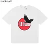 T-shirts de créateurs haut de gamme Rhude pour la mode Micro Micro Black Pigeon Letter Imprimée T-shirt à manches courtes pour hommes et femmes High Street Malf manche avec des étiquettes originales de 1: 1