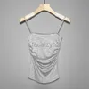 Women's T Shirt sexy Tees Beige padded suspender vest pleated waistband top women's large chest, tight body thin summer new