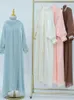 Ethnic Clothing Ramadan Eid Satin Shimmer Sequin Abaya Dubai Luxury Muslim Kaftan African Dresses For Women Caftan Marocain Robe Femme Musulmane T240510