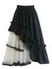 Skirts Korobov French Temperament Mesh Gauze Irregular Wooden Ear Splicing For Woman Faldas Autumn Fashion A-word Skirt