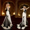 Victoria vintage gothique noir et blanc plus taille de sirène robes de mariée bon marché le plancher du sol en satin de mariage satin