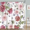 Shower Curtains Pink Floral Curtain Watercolor Botanical Green Leaf Farm Simple Spring Modern Textured Polyester Bathroom Decor