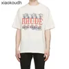 RHUDE High End Designer T-shirts för stämpelklocka Kokosnötträd Oilmålning Tee Mens Casual Stor kort ärm T-shirt med 1: 1 Original etiketter