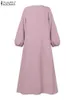 Vêtements ethniques Zanzea Robe de mode musulmane longue esclave V-coude solide Spring Elegant Trkiye Band Band Robe Vintage Party Dubai Maxi Sundren T240510