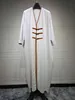 Etnik Giysiler 2024 Yeni Dubai Moda Mütevazı Katı Açık Kimono Abayas Deri Toka Uzun Slve Kontrast Renk Ramazan Müslüman Kadın Robe T240510