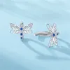 Boucles d'oreilles cerceaux 925 Sterling Silver Blue Dragonfly Fit Charmes originaux pour les femmes Girls Broute à oreilles Fine Bijoux Cadeaux