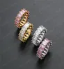 Europe et Amérique Ring Jewelry Gold Silver Color Iced Out Clear Pink Square Cumbic Zircon Bijoux Anneaux1030464