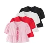 Frauenblusen 4 Farben Bluse mit geschwollenen Ärmeln 2024 Sommer Schnürhirts Tops Ladies Casual Slim Short Sleeve Shirt