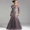 2020 New Formal Mermaid Mother Of The Bride Dresses Jewel Lace Appliques Beaded Long Sleeves Plus Size Evening Dress Wedding Guest Dres 276P