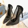 Rhinestones sexy gladiateurs de gladiateurs pompes faster la fête mince de mariage chaussure de mariage noir transparent talons diamants sandales femme