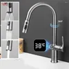 Kitchen Faucets Faucet Copper Rotatable Pull Out Sink Taps With Temperature Digital Display Wash Basin Fixture