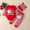 Ensembles de vêtements nés de la tenue de Noël garçon à manches longues pantalon bodys coffle en rouge et blanc rayé d'hiver adapté à la peau