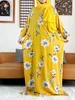 Etniska kläder 2023 Muslim Rayon Abayas Color Pitch Ramadan Prayer Dubai Turkiet Mellanöstern Femme Robe Floral Loose African Dress Turban Joint T240510