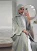 Vêtements ethniques Ramadan Eid Batwing Batwing Satin Open Kimono Abaya Dubai Luxury 2024 Muslim Damen Abayas pour femmes Vobe Kaftan Vêtements islamiques T240510