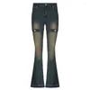 Damesjeans Vintage Low Rise Flare for Women Aesthetic Trashy Y2K Bandage Leg Denim Pants Streetwear Cargo Trouser Korean